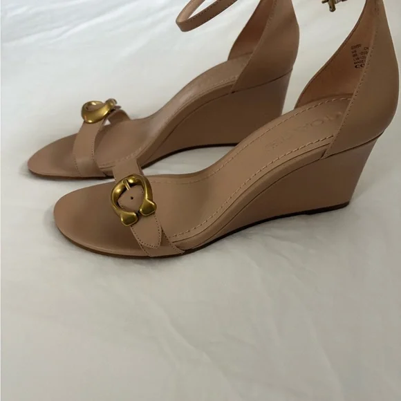 Coach Tan Heels with Gold Accents, never worn - Picture 2 of 4
